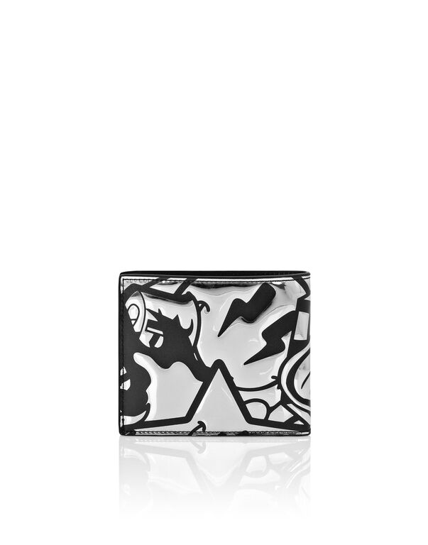 Mirror Leather French Wallet Smile Silver