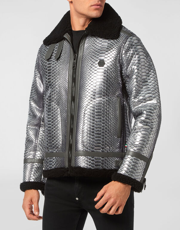 Shearling Python Jacket Silver