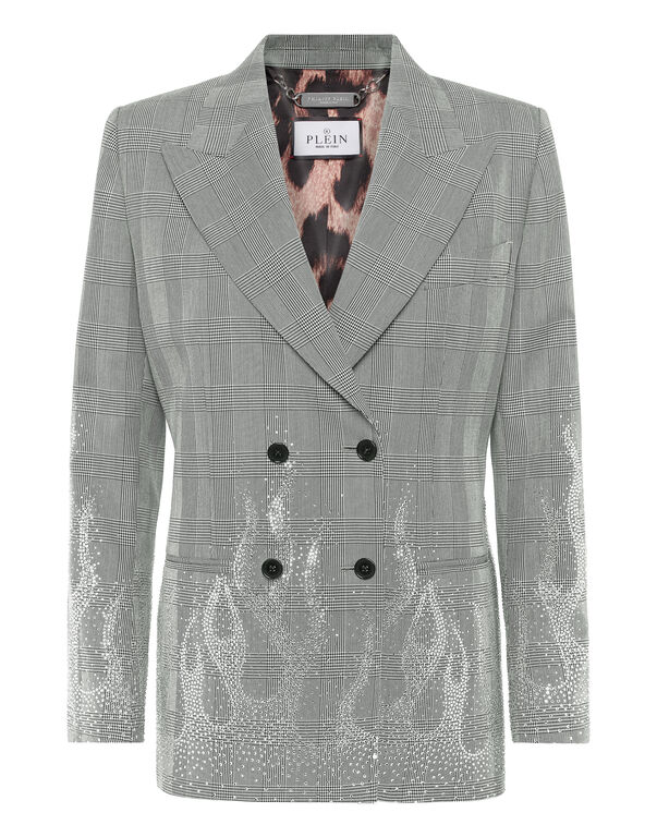 Checkered Gold Fit Blazer Flame black