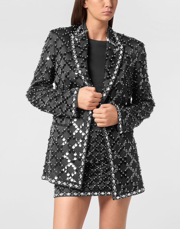Blazer Boyfriend Fit Plein Paillettes black