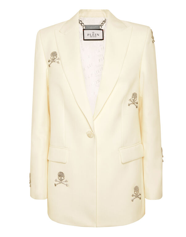 Blazer Boyfriend Fit Skull Strass white