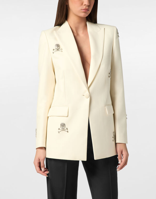 Blazer Boyfriend Fit Skull Strass white