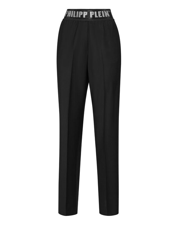 Wool Classic Trousers Elastic Band Crystal black
