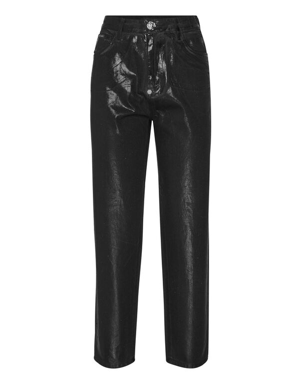 Coated Denim Trousers Mom Fit Black Ink