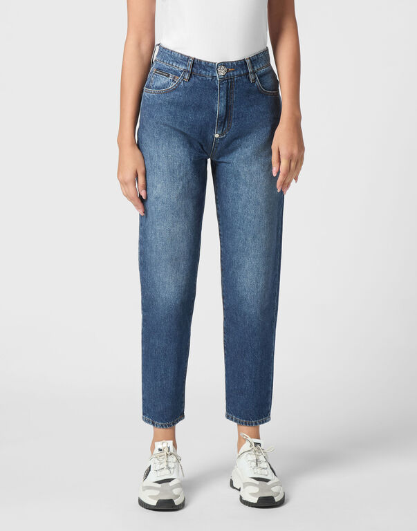 Denim Mom Fit Trousers Blue Shark