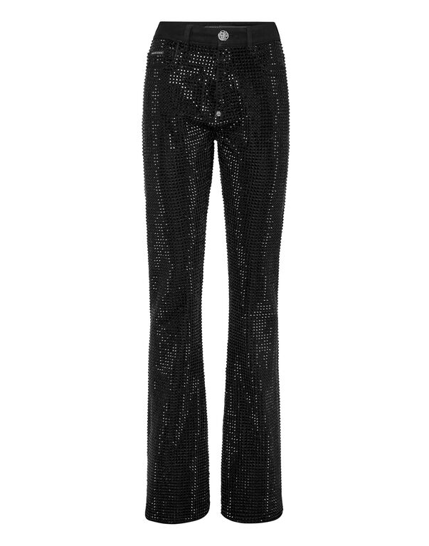 Denim Trousers Flare Fit Strass black