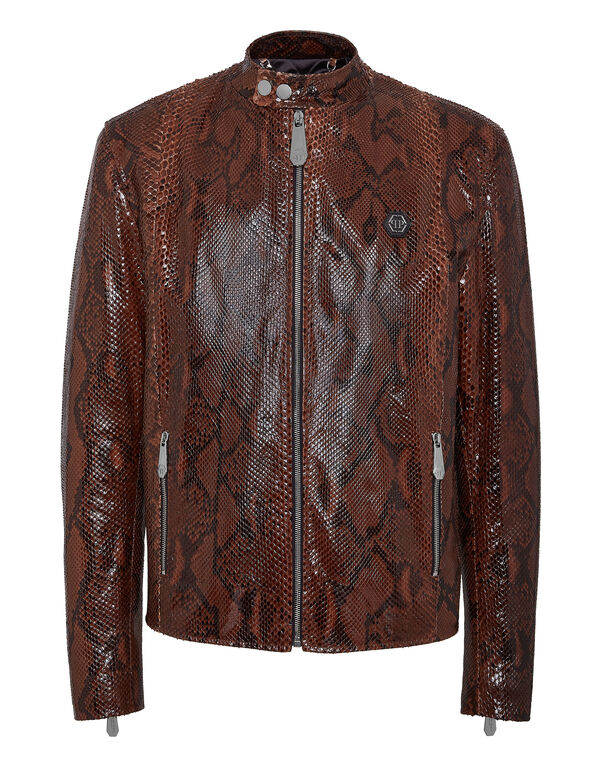 Python Leather Moto Jacket brown