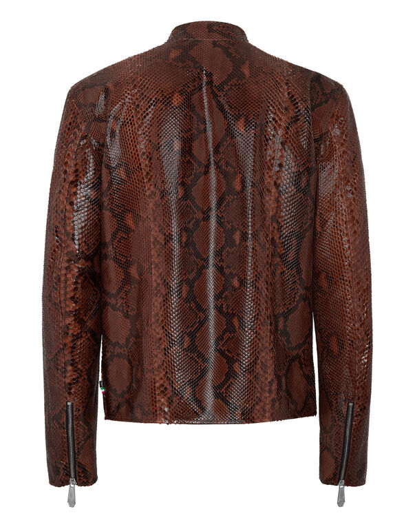 Python Leather Moto Jacket brown