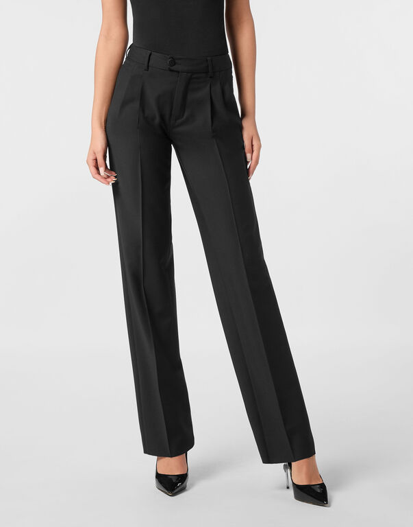 Wool Straight Office Trousers black