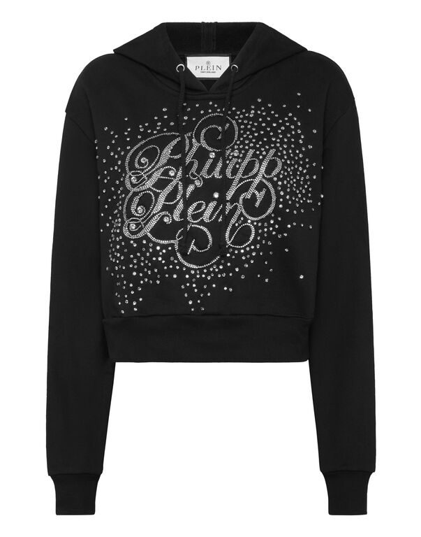 Hoodie sweatshirt Crop Strass black