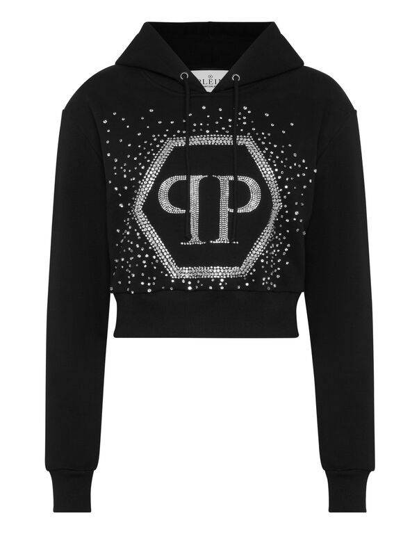 Hoodie sweatshirt Crop Strass Venice Beach black
