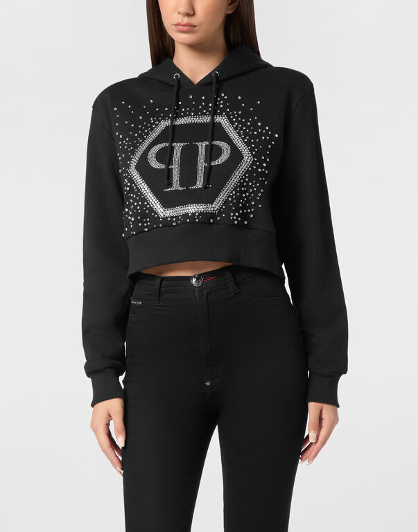 Hoodie sweatshirt Crop Strass Venice Beach black