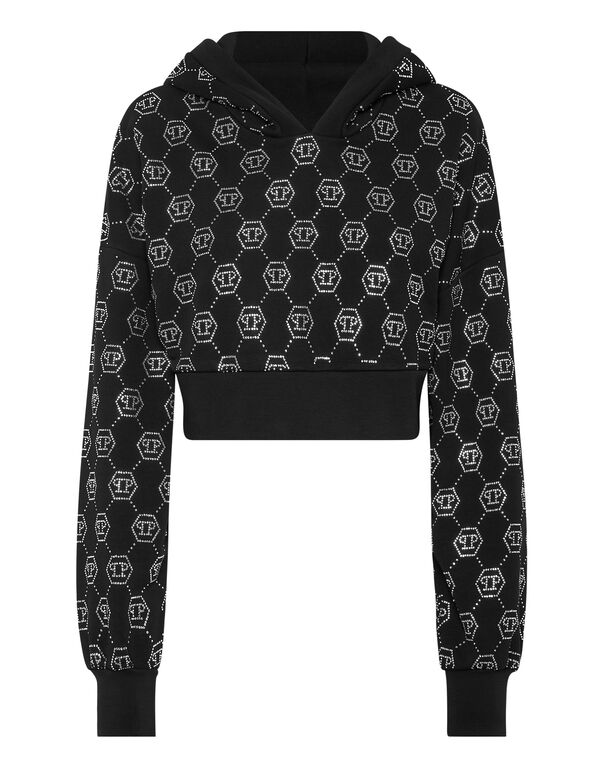 Cropped Hoodie Sweatshirt Monogram black