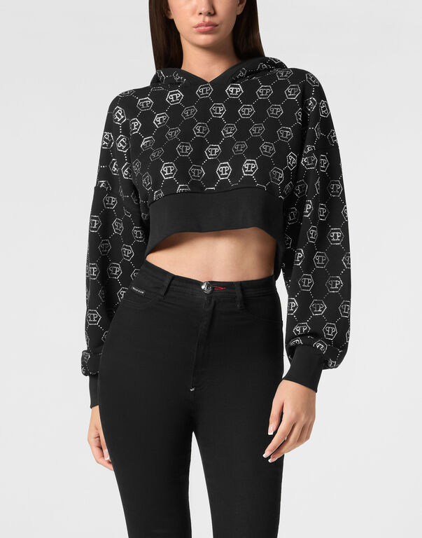 Cropped Hoodie Sweatshirt Monogram black