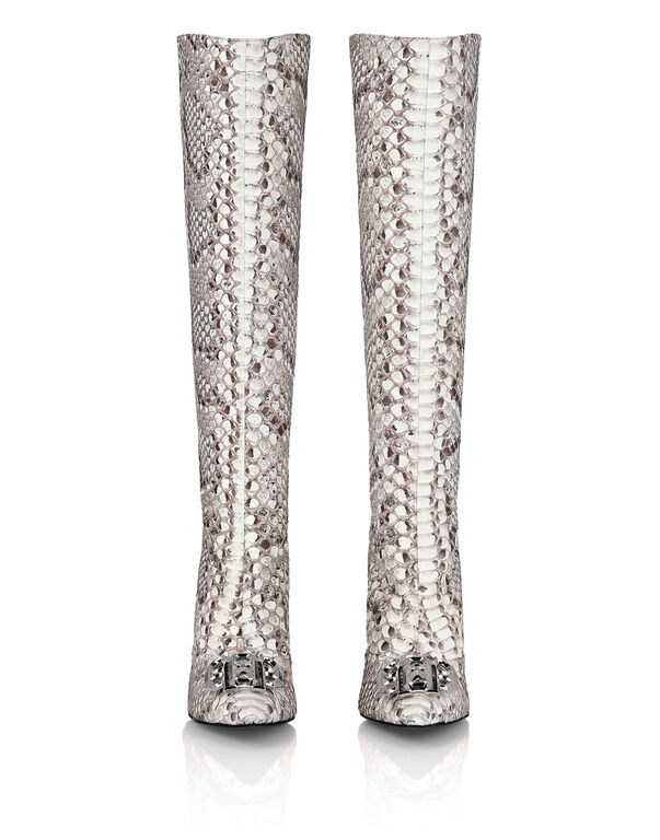 Python Leather Mid Plein Heels HighBoots Gothic Plein beige