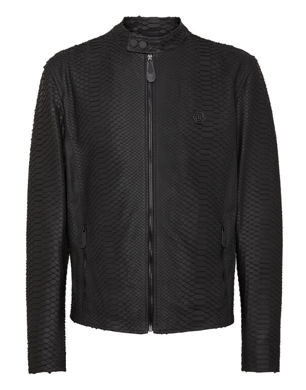 Python Leather Moto Jacket black