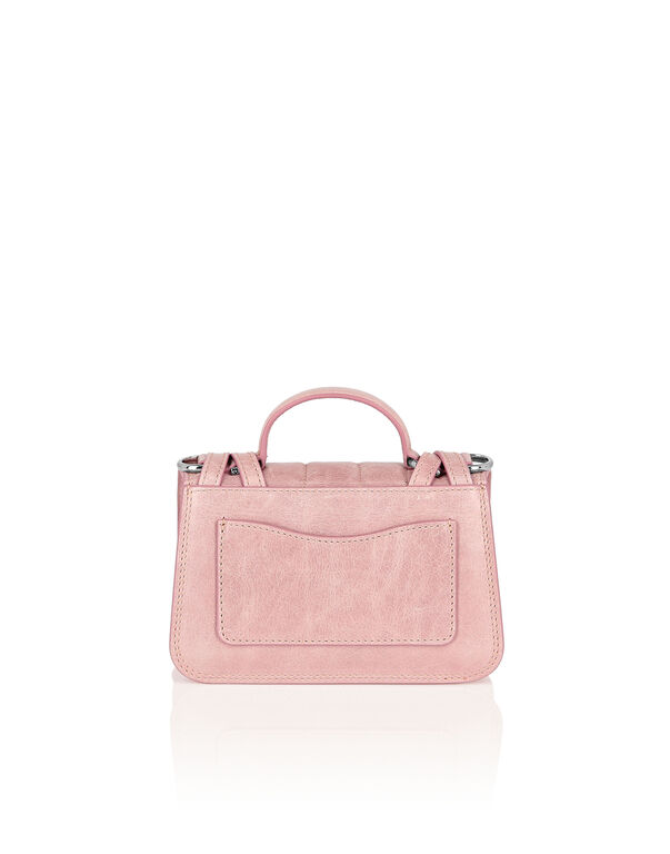 Shiny Crackle Leather Belt Handle Bag Small Hexagon nude pink