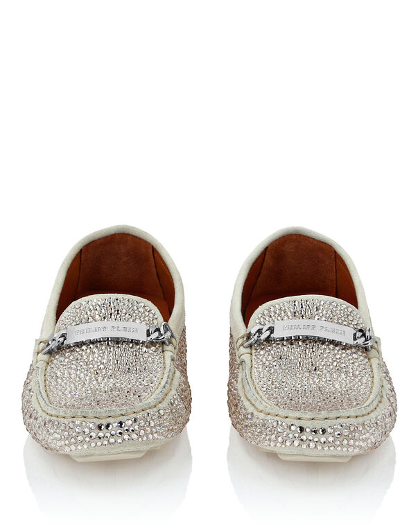 Suede Strass Moccasin beige