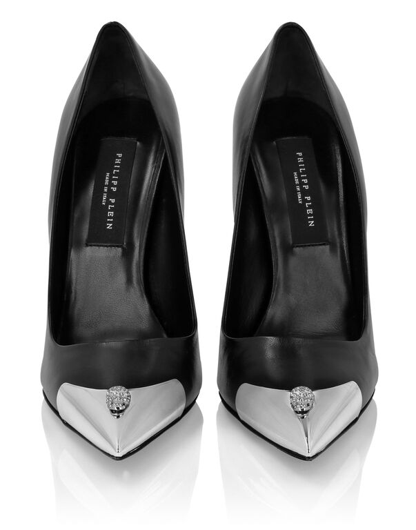 Leather Decollete Hi-Heels Skull strass black