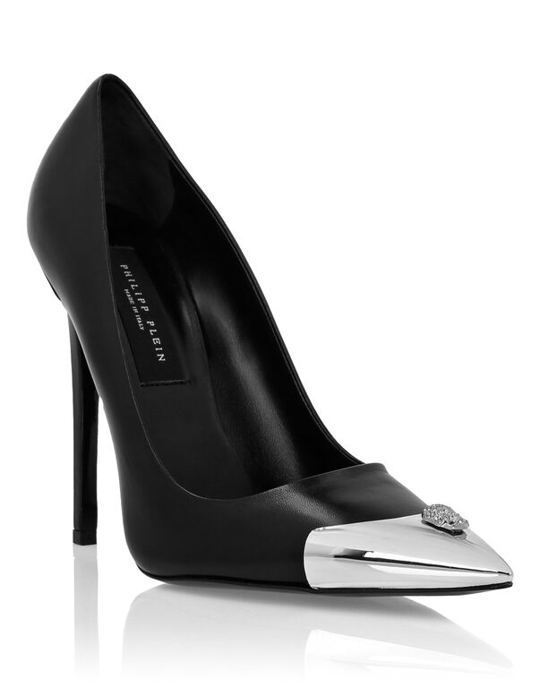 Leather Decollete Hi-Heels Skull strass black