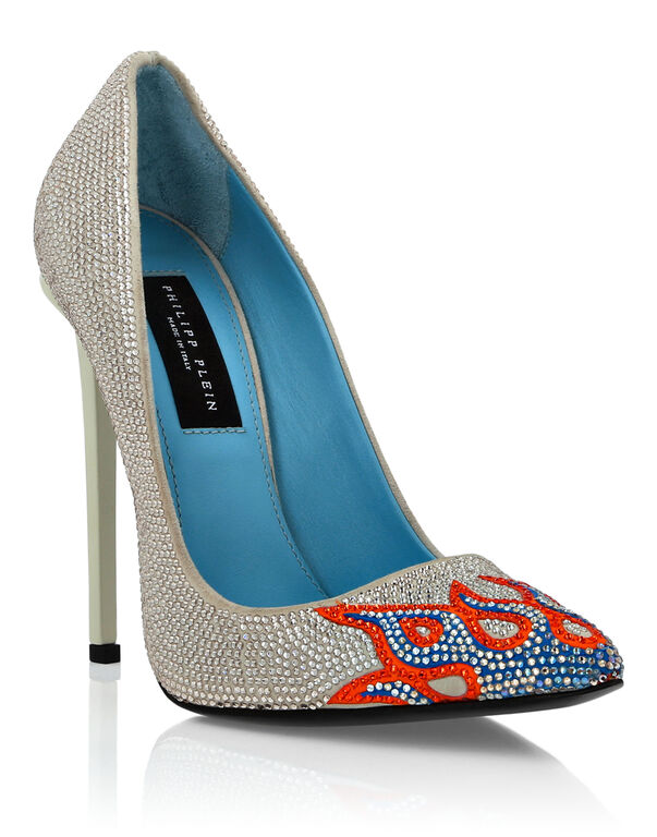 Suede Strass Decollete High Heels Flame beige