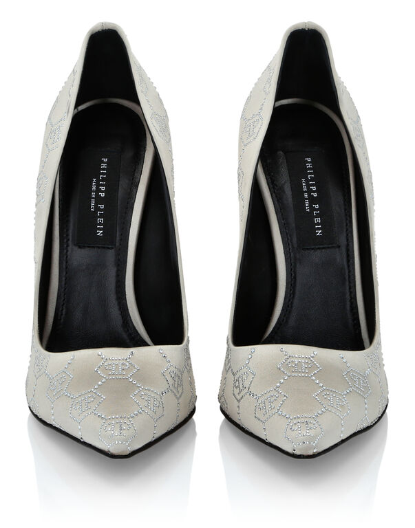 Satin Decollete Hi-Heels Monogram Strass beige