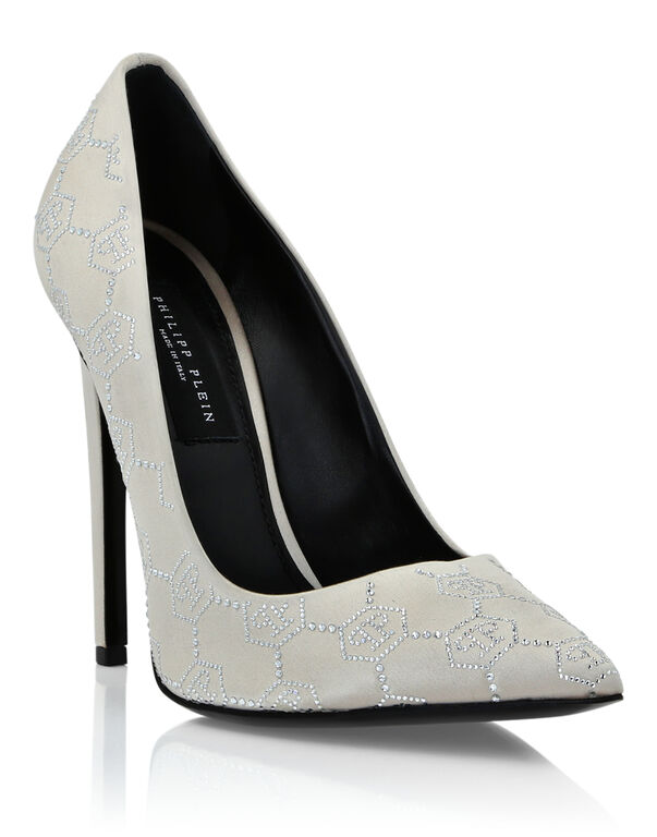 Satin Decollete Hi-Heels Monogram Strass beige