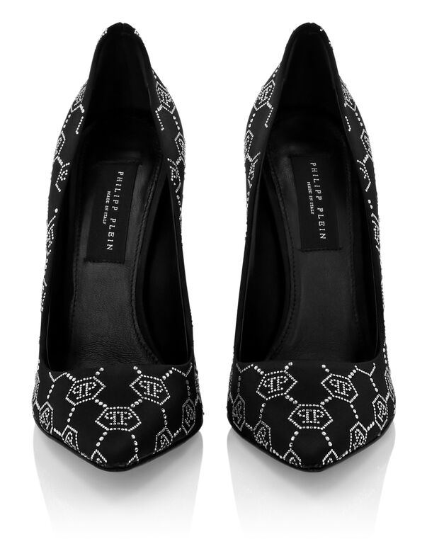 Satin Decollete Hi-Heels Strass Monogram black / crystal
