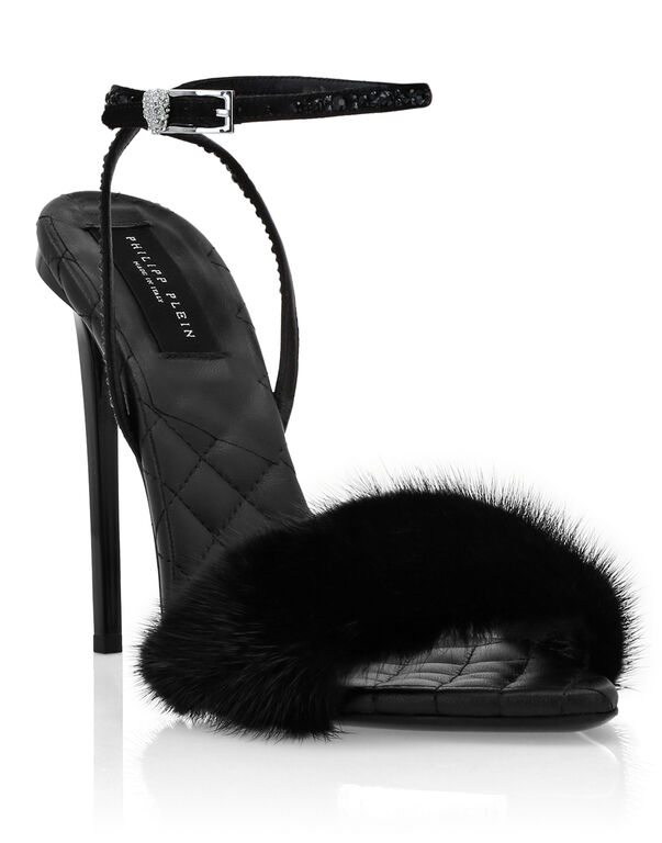 Fur and Strass High Heels 12 black