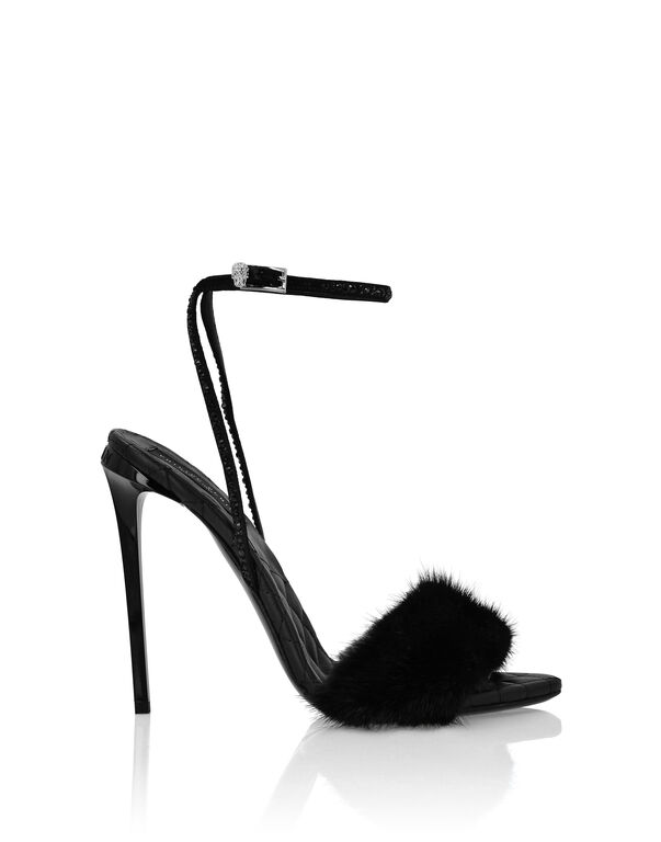 Fur and Strass High Heels 12 black