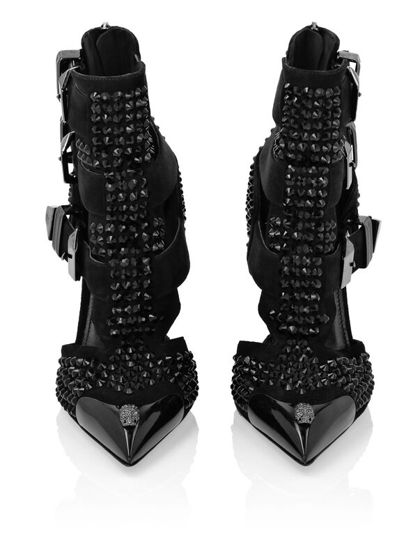 Suede Strass Sandals High Heels Skull black / black