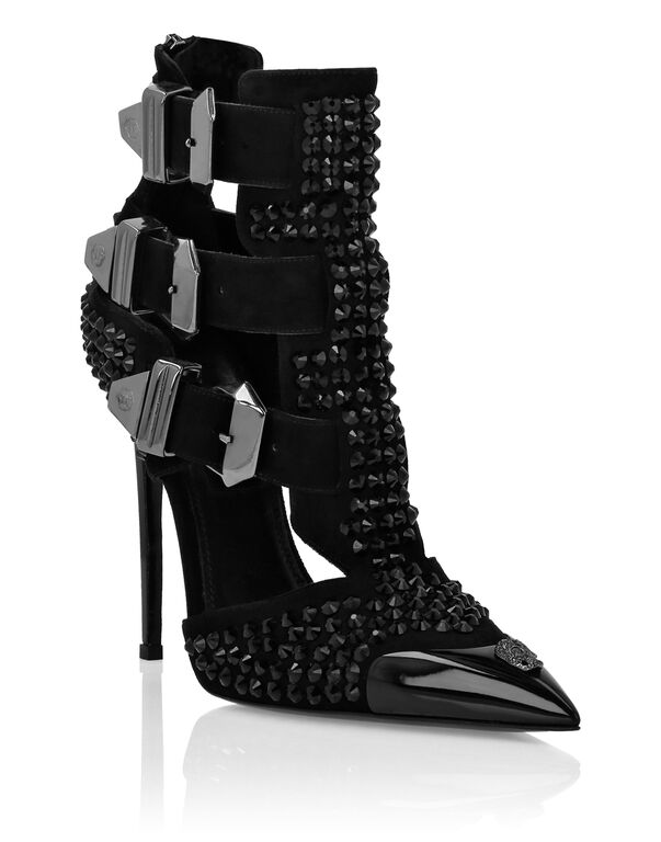 Suede Strass Sandals High Heels Skull black / black