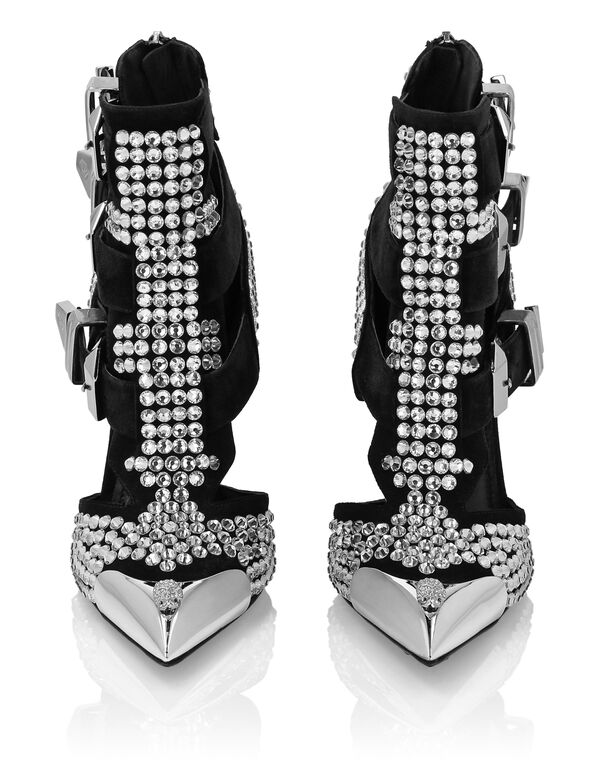 Suede Strass Sandals High Heels Skull crystal