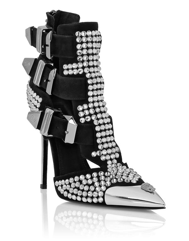 Suede Strass Sandals High Heels Skull crystal