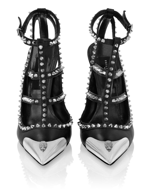 Nappa Leather Sandals High Heels Studs black