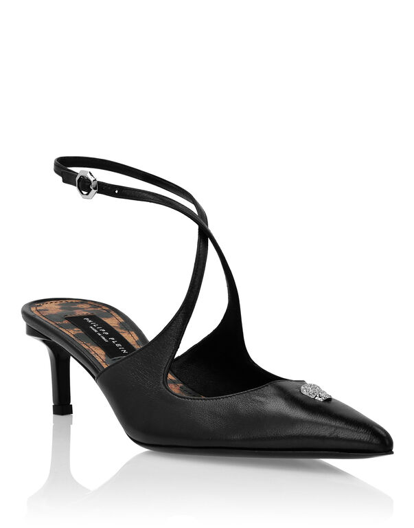 Leather Sandals Low Heels 5 Skull Strass black