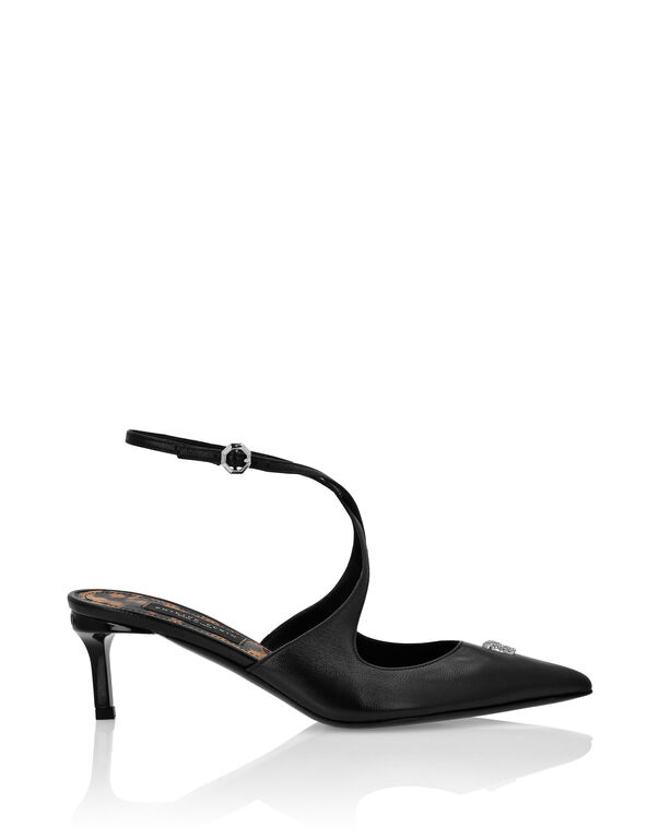 Leather Sandals Low Heels 5 Skull Strass black