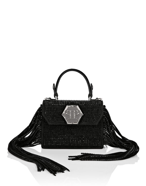 Small Handle Bag Superheroine Crystals black