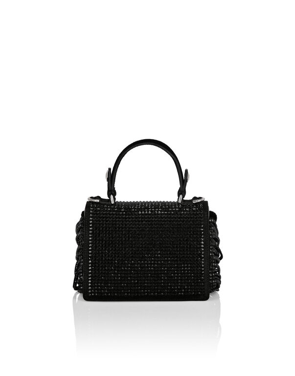 Small Handle Bag Superheroine Crystals black