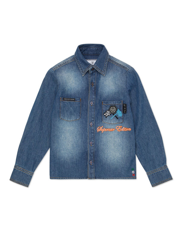 Denim Shirt LS Cars Racing Blue Shark