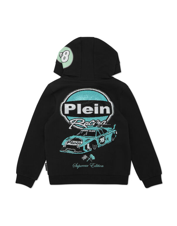 Hoodie Sweatshirt LS Strass Cars Racing black/turquoise