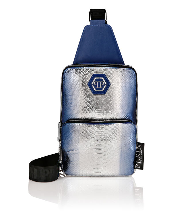 Python Cross Body Bag silver + dark blue
