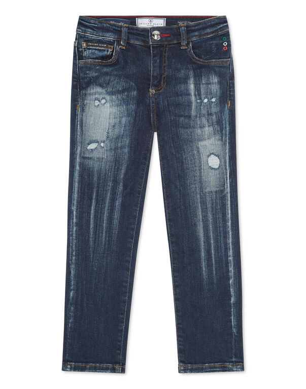 Super Straight Cut Trousers Skull&Bones BLUE SPLASH