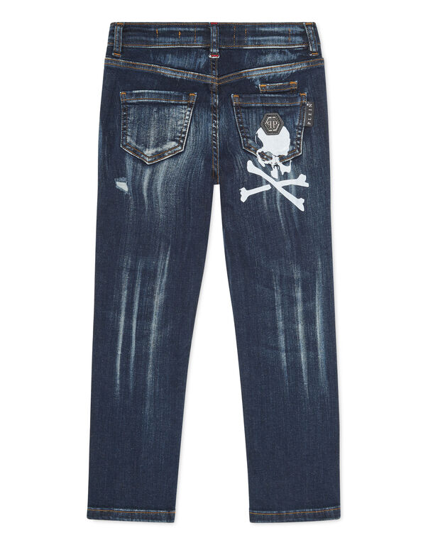 Super Straight Cut Trousers Skull&Bones BLUE SPLASH