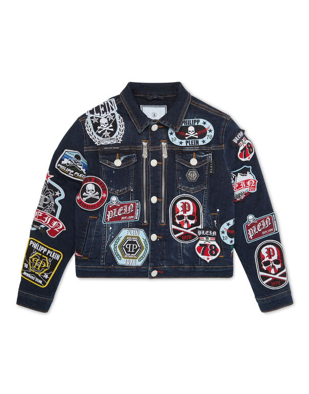 Denim Jacket Vintage Effect Patches BLUE SPLASH