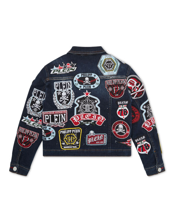 Denim Jacket Vintage Effect Patches BLUE SPLASH
