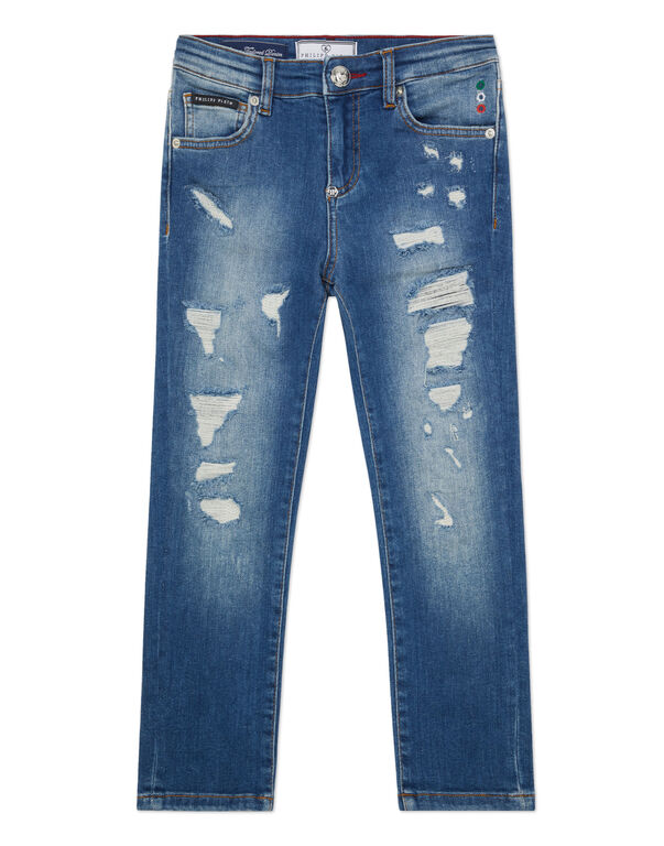 Denim Super Straight Cut Trousers Cars Racing Blue Shark