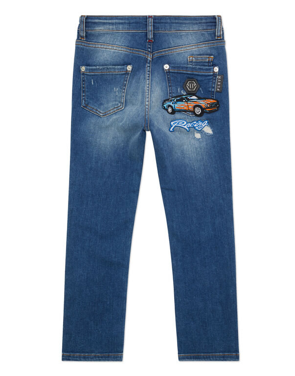 Denim Super Straight Cut Trousers Cars Racing Blue Shark