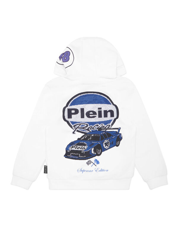 Hoodie Sweatshirt LS Strass Cars Racing white