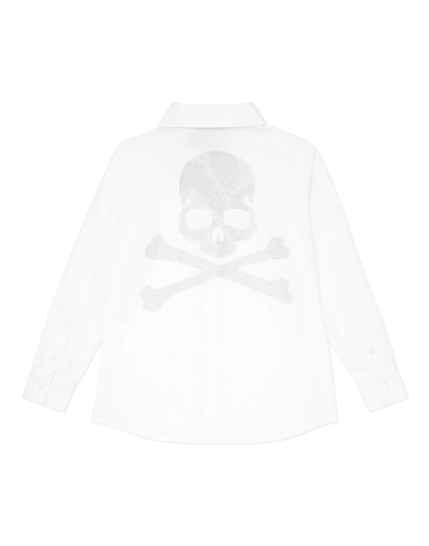Shirt Sugar Daddy Cut LS Strass Skull&Bones white